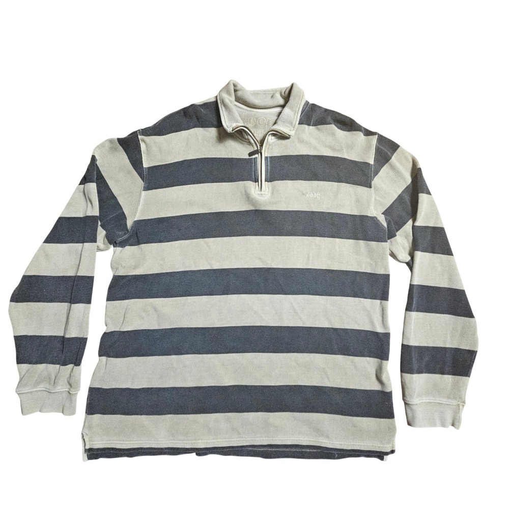 Jeep Mens Striped Quarter Zip Pullover Sweatshirt 3XL Cotton Minimalist 90s Prep